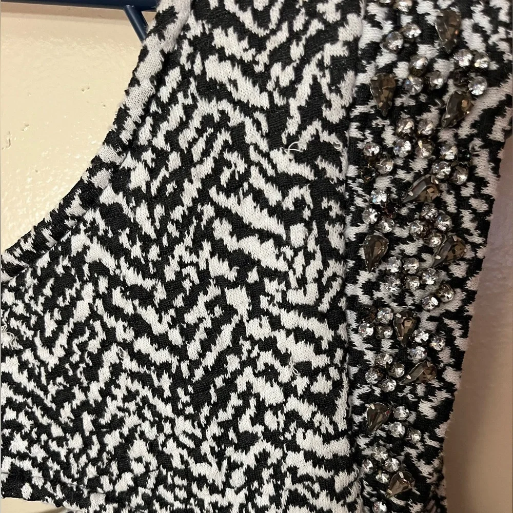 Free People Black/ White Chevron Fit and Flare Embellished Dress Sz S